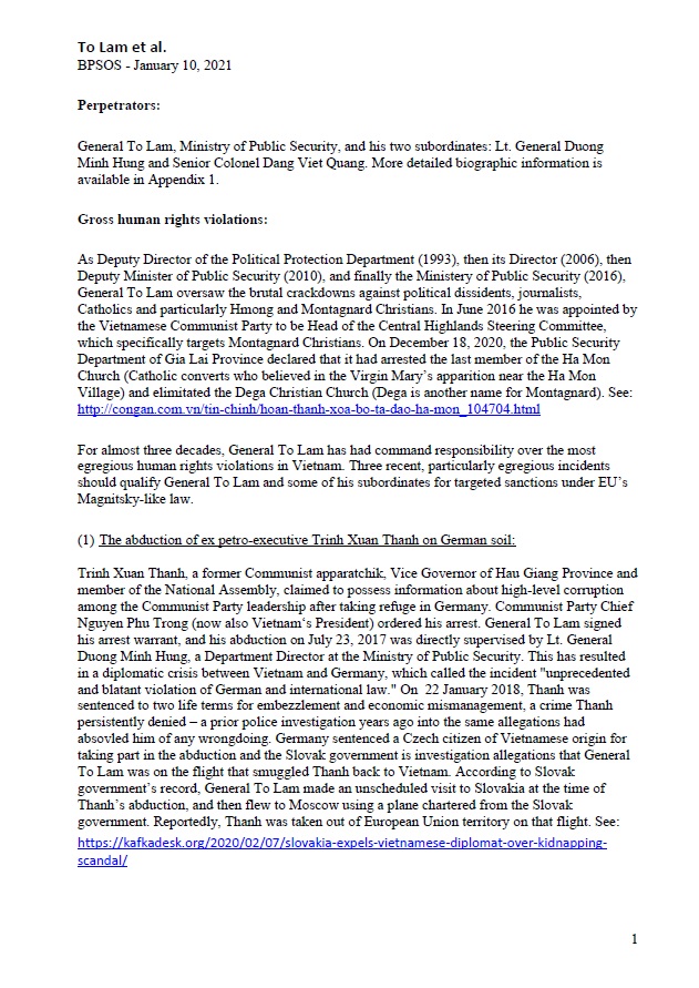 Targeted sanctions To Lam et al