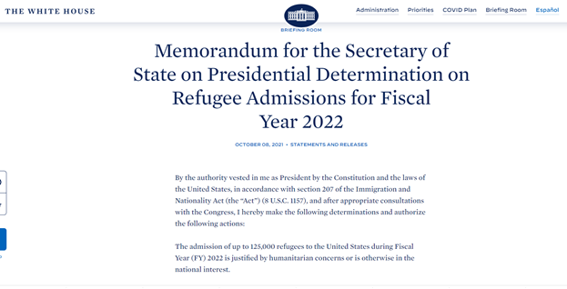 Presidential Determination 2022