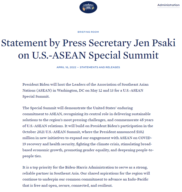 US ASEAN Summit 2022